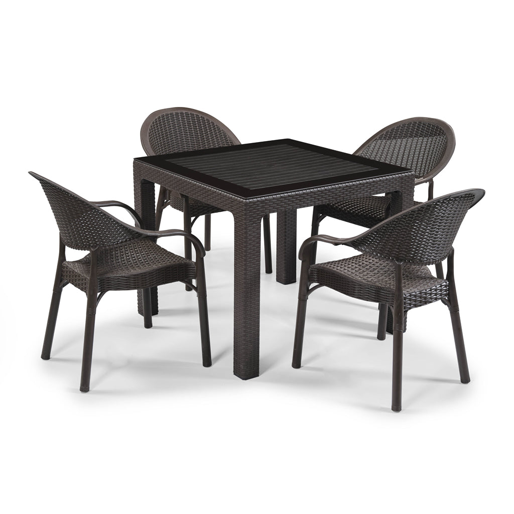 Bambu Rattan Table Set 90x90 cm with Glass