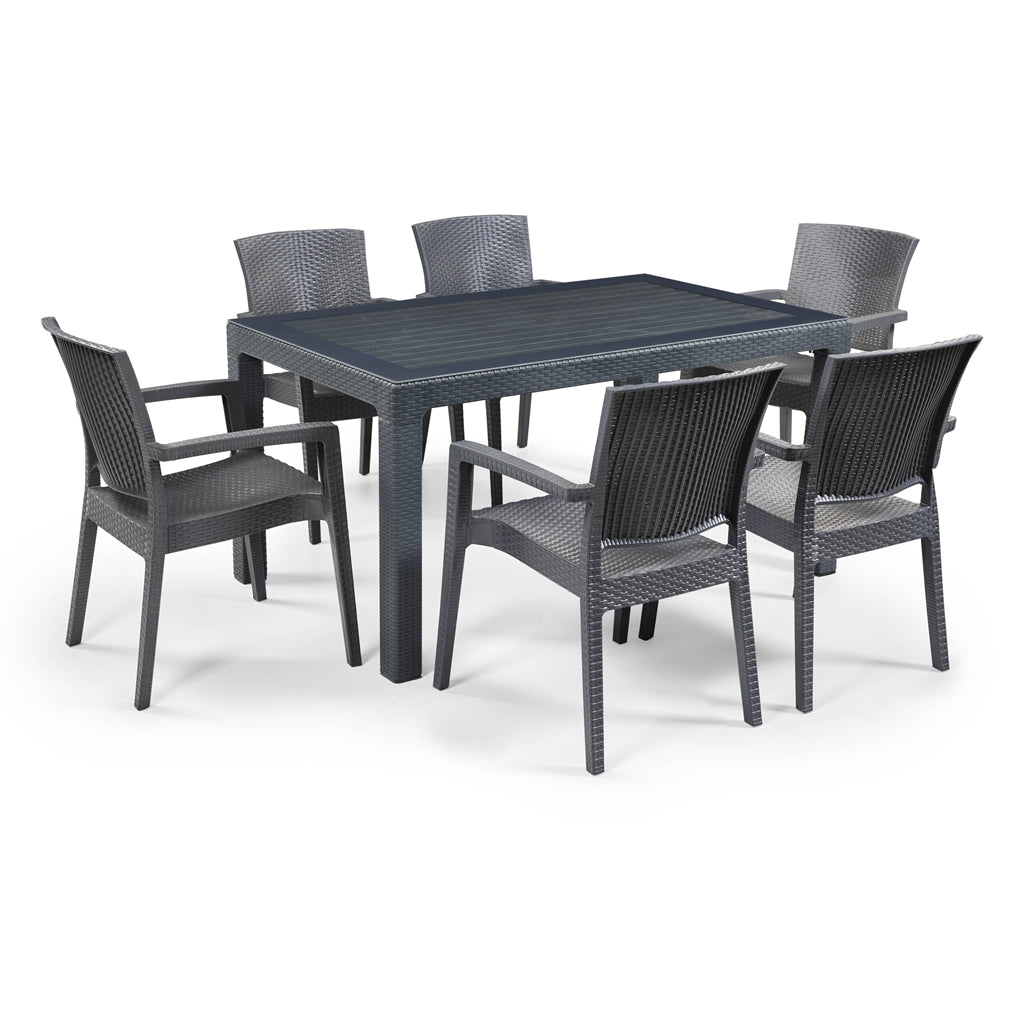 Zeugma Rattan Table Set 90x150 cm with Glass