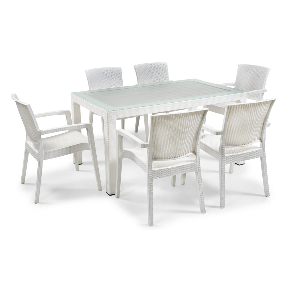 Zeugma Rattan Table Set 90x150 cm with Glass