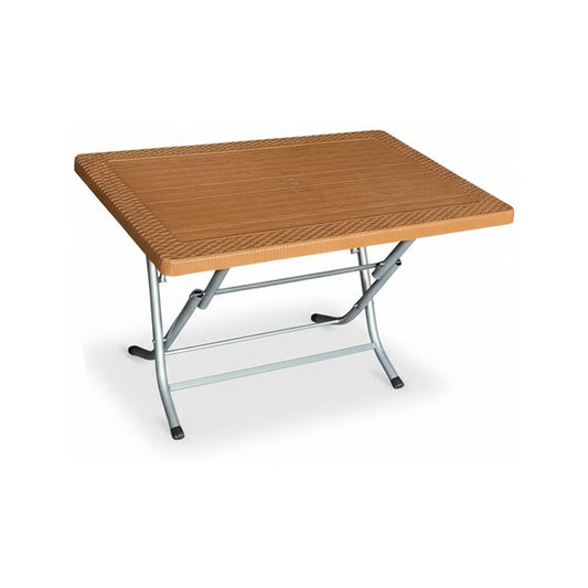 Katlanır Metal Ayaklı Masa 70x120 cm Eko Teak Kenarları Rattan Efektli | Fabrikadanal.net