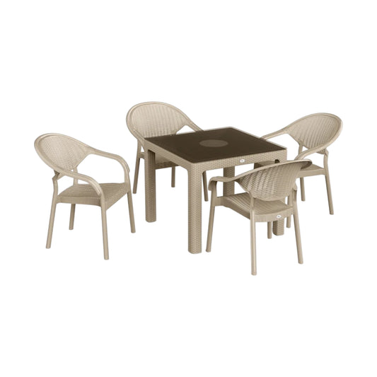 Atlantis Set 90x90 Camlı Masa + 4 Adet Atlantis Koltuk | Orijinal Bahçe & Kafe Seti | Fabrikadanal.net