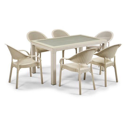 Bambu Rattan Table Set 90x150 cm with Glass