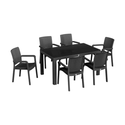 Hilton Set 90x150 Glass Table + 6 Hilton Armchairs | Original Garden & Cafe Set | Fabrikadanal.net