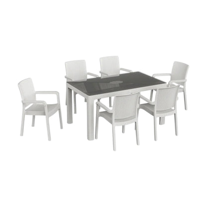 Hilton Set 90x150 Glass Table + 6 Hilton Armchairs | Original Garden & Cafe Set | Fabrikadanal.net