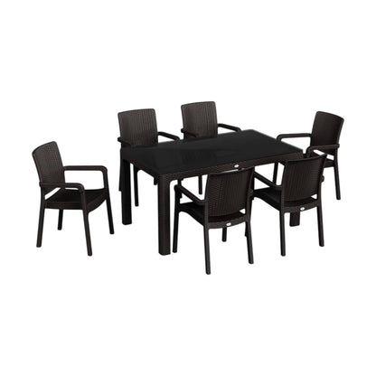 Hilton Set 90x150 Glass Table + 6 Hilton Armchairs | Original Garden & Cafe Set | Fabrikadanal.net