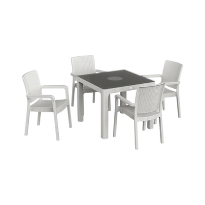 Hilton Set 90x90 Camlı Masa + 4 Adet Hilton Koltuk | Orijinal Bahçe & Kafe Seti | Fabrikadanal.net