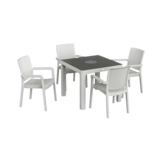 Hilton Set 90x90 Camlı Masa + 4 Adet Hilton Koltuk | Orijinal Bahçe & Kafe Seti | Fabrikadanal.net