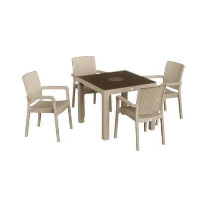 Hilton Set 90x90 Camlı Masa + 4 Adet Hilton Koltuk | Orijinal Bahçe & Kafe Seti | Fabrikadanal.net