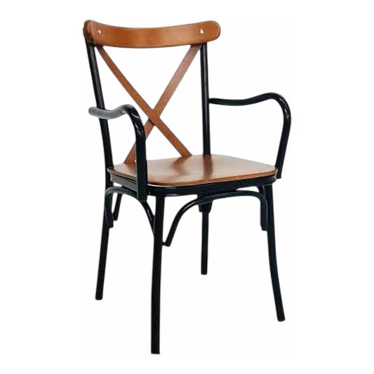 Mtl-151 Tonet Armchair, Metal Frame, Wooden Back, Wooden Seat