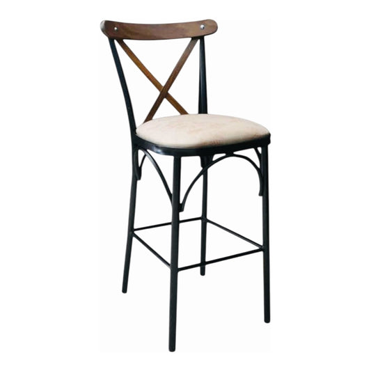Mtl-153 Tonet Bar Chair, Metal Frame, Wooden Back, Upholstered Seat