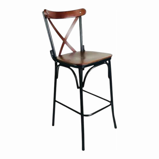 Mtl-154 Tonet Bar Chair, Metal Frame, Wooden Back, Wooden Seat