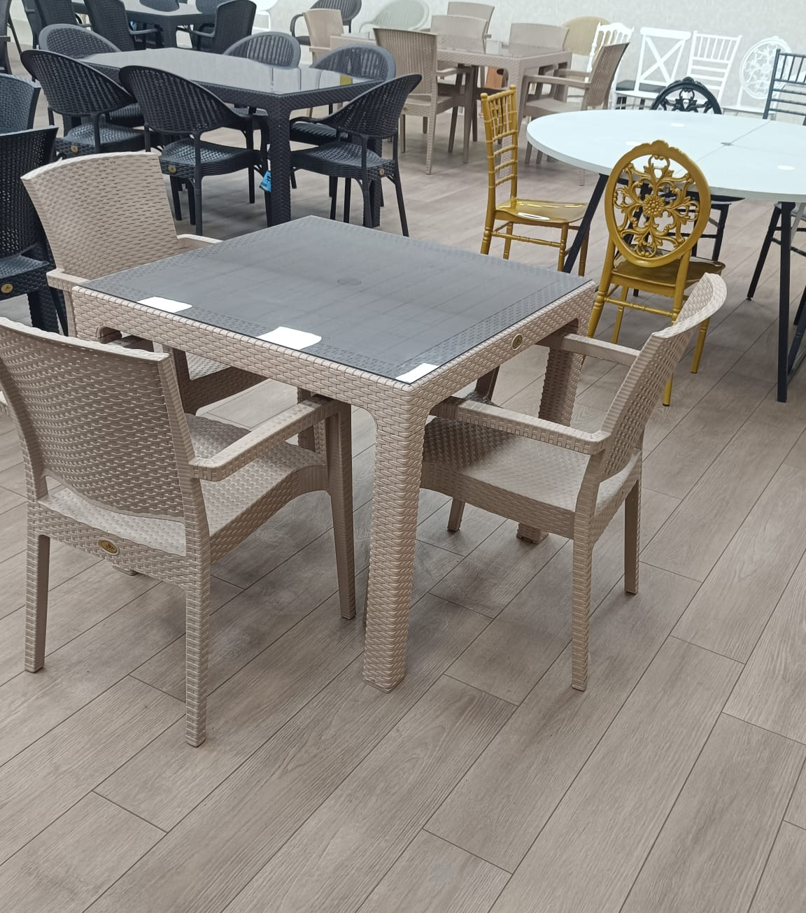 Sofya Rattan Set Eko 90x90 Camlı | Masa Sandalye Seti | Fabrikadanal.net
