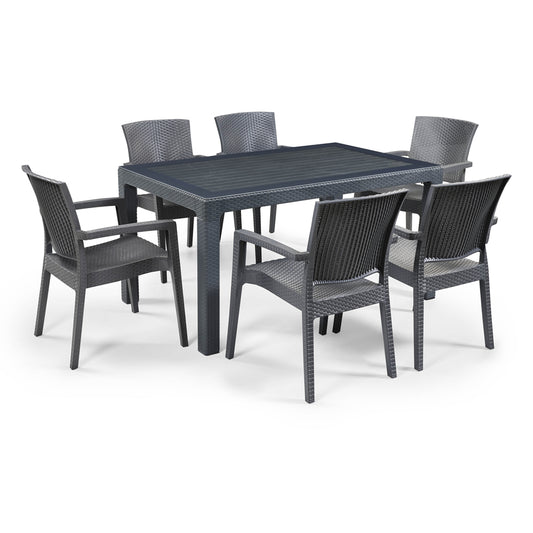 Zeugma Rattan Table Set 90x150 cm with Glass