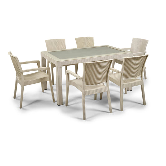 Zeugma Rattan Table Set 90x150 cm with Glass